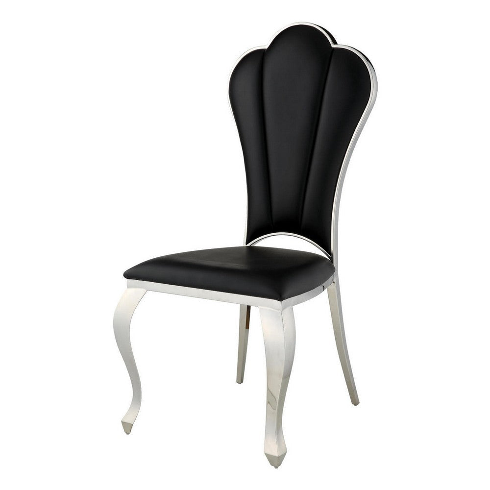 Kuri 24 Inch Dining Chair Vegan Faux Leather Textured Set of 2 Black BM281974