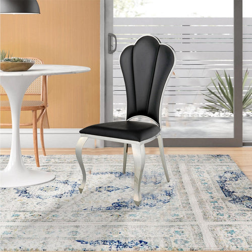 Kuri 24 Inch Dining Chair, Vegan Faux Leather, Textured, Set of 2, Black