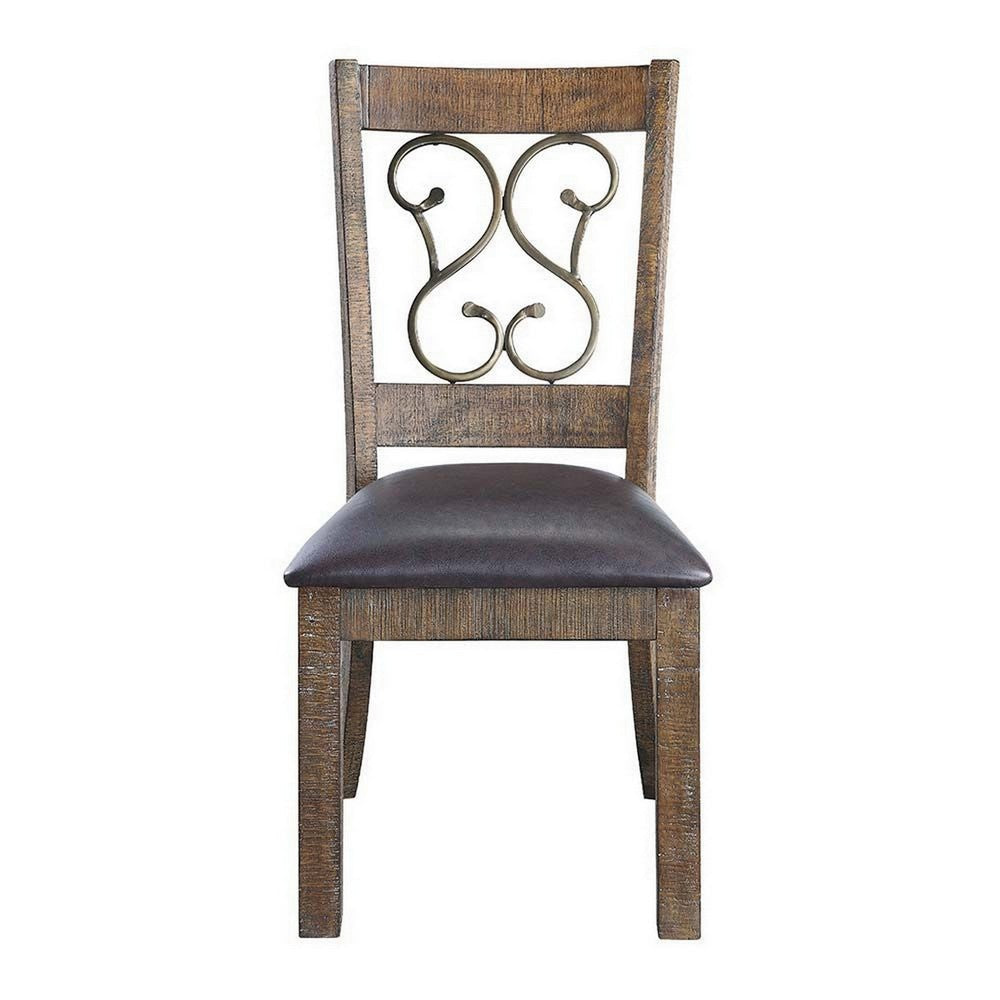 Eli 20 Inch Parson Style Dining Chair Vegan Leather Set of 2 Tan Brown BM281977