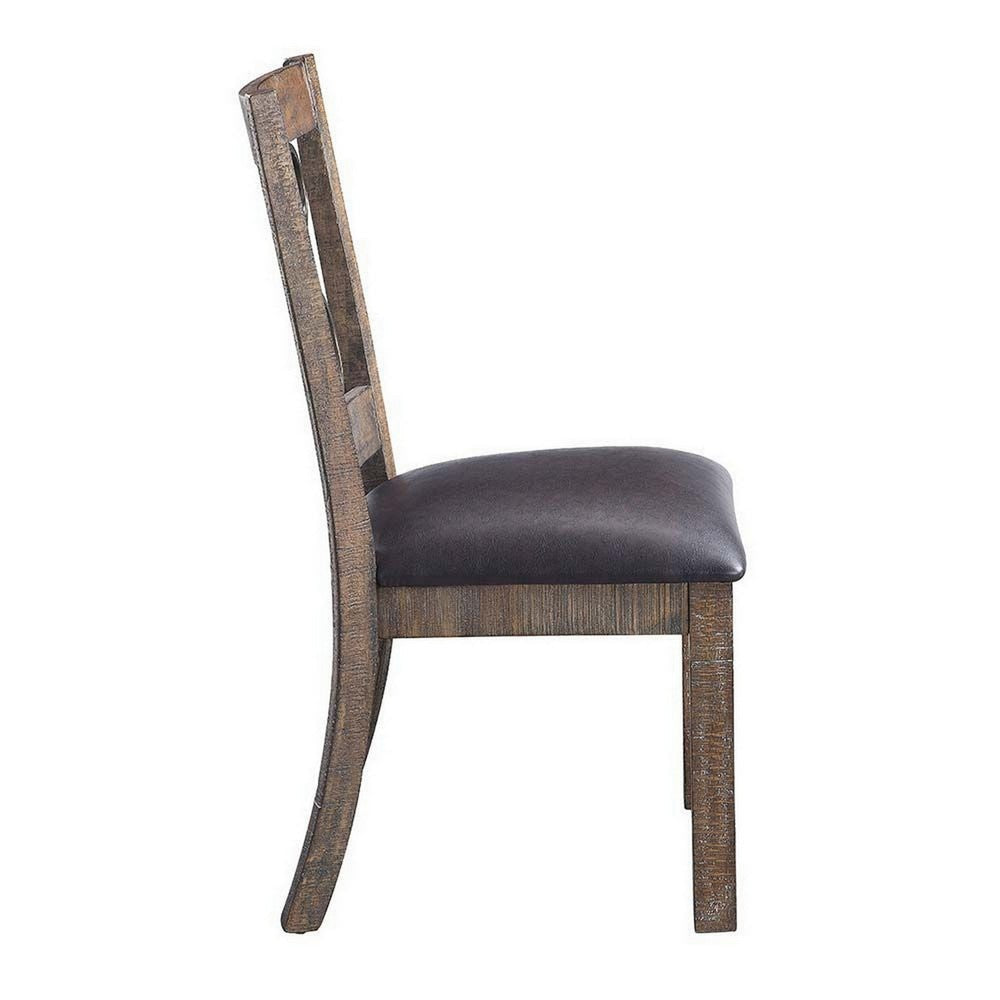 Eli 20 Inch Parson Style Dining Chair Vegan Leather Set of 2 Tan Brown BM281977