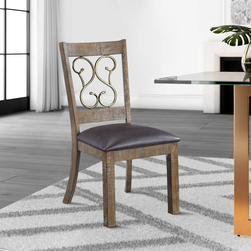 Eli 20 Inch Parson Style Dining Chair, Vegan Leather, Set of 2, Tan Brown