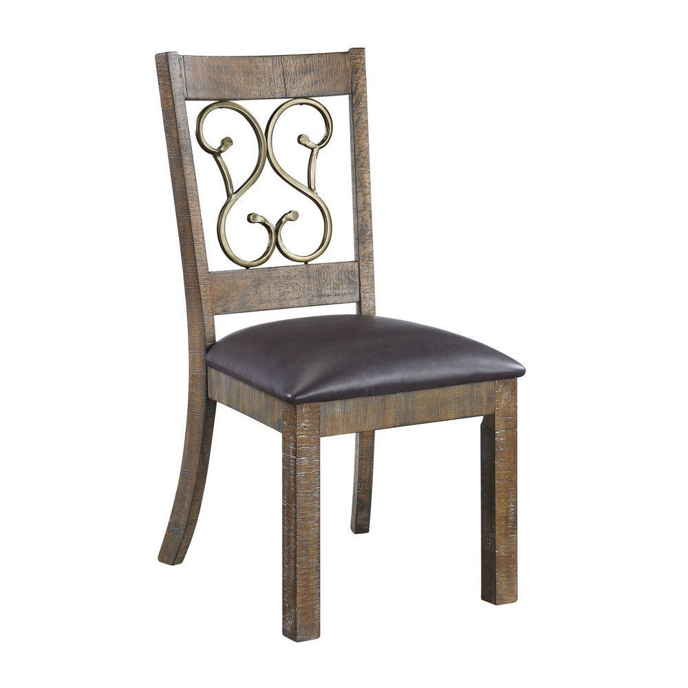 Eli 20 Inch Parson Style Dining Chair, Vegan Leather, Set of 2, Tan Brown