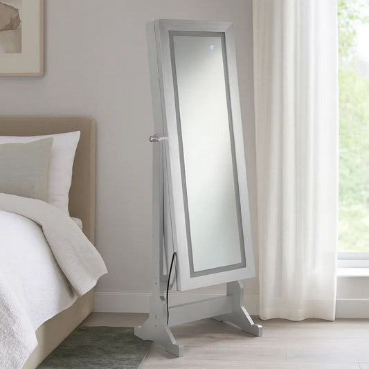 Cheval Mirror | 58" | Full Body | Jewelry Storage | LED | Silver
