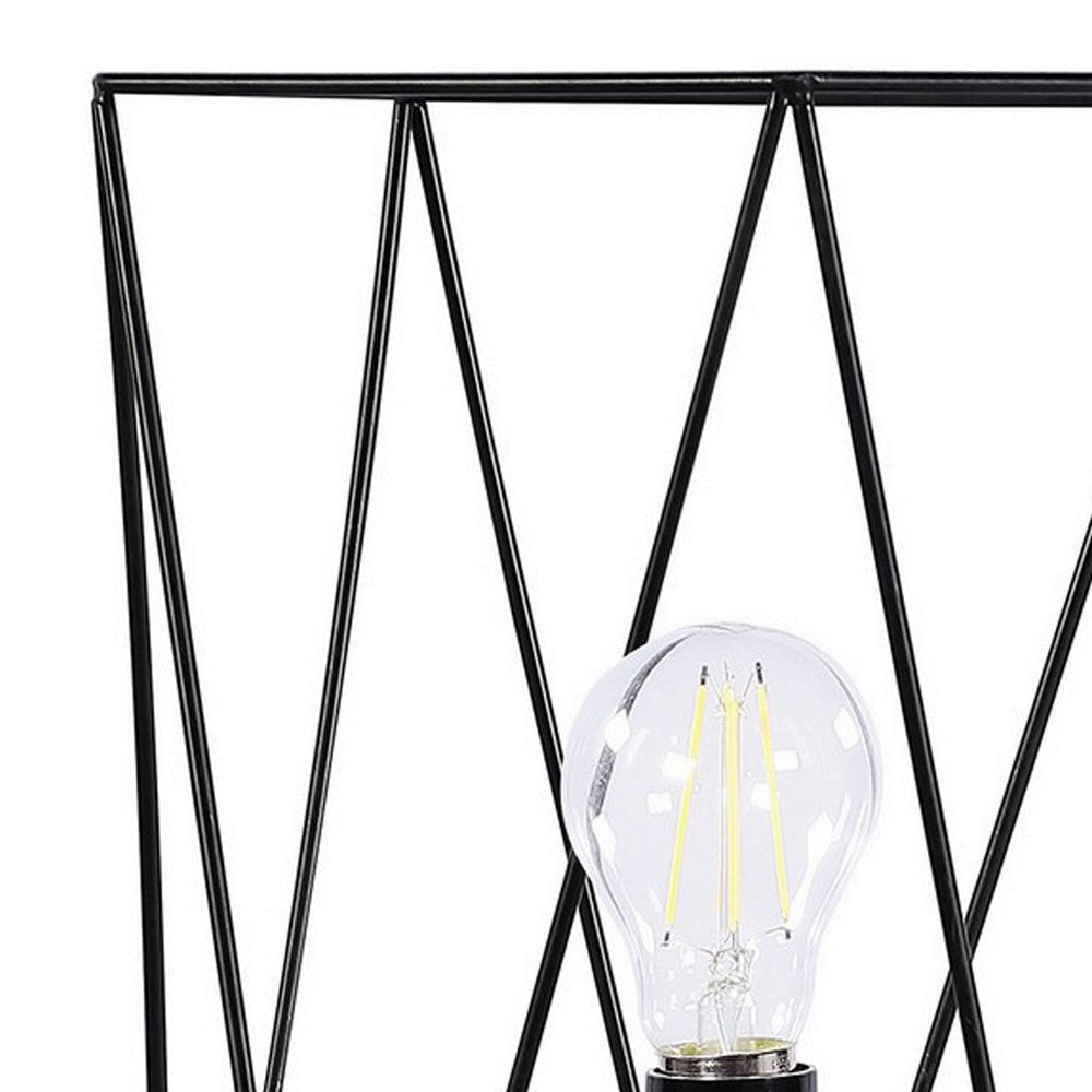 Ora 26 Inch Modern Table Lamp Square Cage Shade Round Metal Base Black BM282022