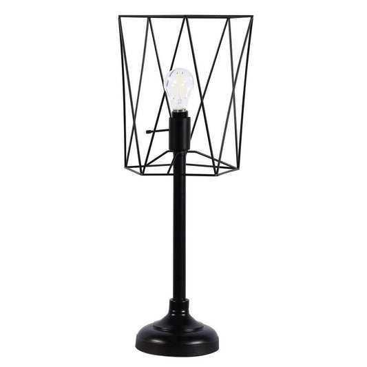 Ora 26 Inch Modern Table Lamp, Square Cage Shade, Round Metal Base, Black