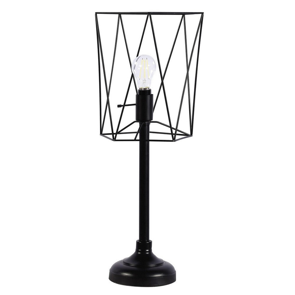 Ora 26 Inch Modern Table Lamp, Square Cage Shade, Round Metal Base, Black