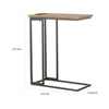 23 Inch Modern C Shape Side End Table, Wood, Metal Frame, USB, Light Brown By Casagear Home