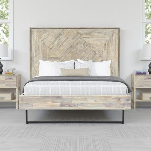 Rexi Acacia Wood Queen Platform Bed Frame, Metal Sled Base, Natural Brown