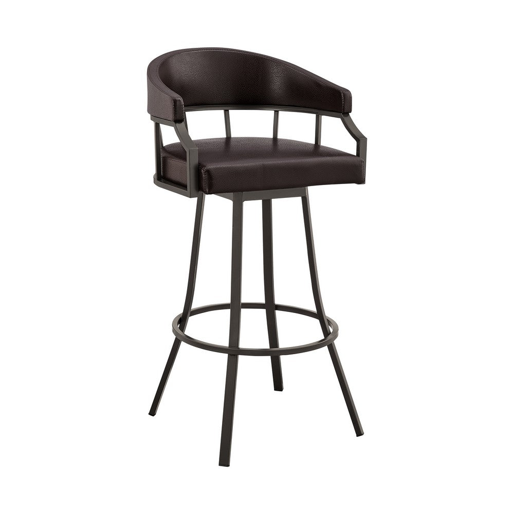 Mayla 30 Inch Swivel Bar Stool Metal Flared Legs Brown Faux Leather By Casagear Home BM282100