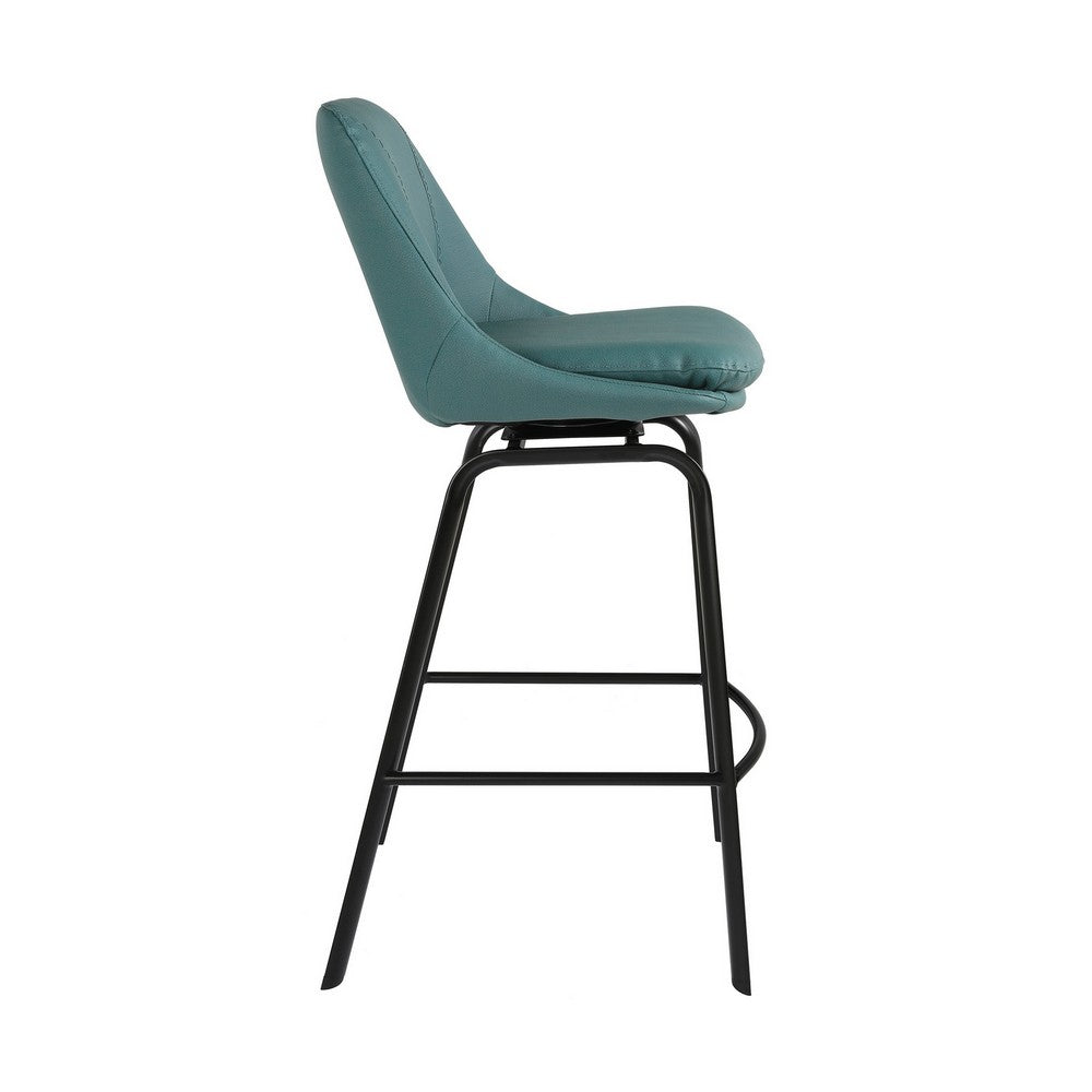 Ayn 30 Inch Modern Bar Stool Vegan Faux Leather Swivel Metal Blue By Casagear Home BM282101