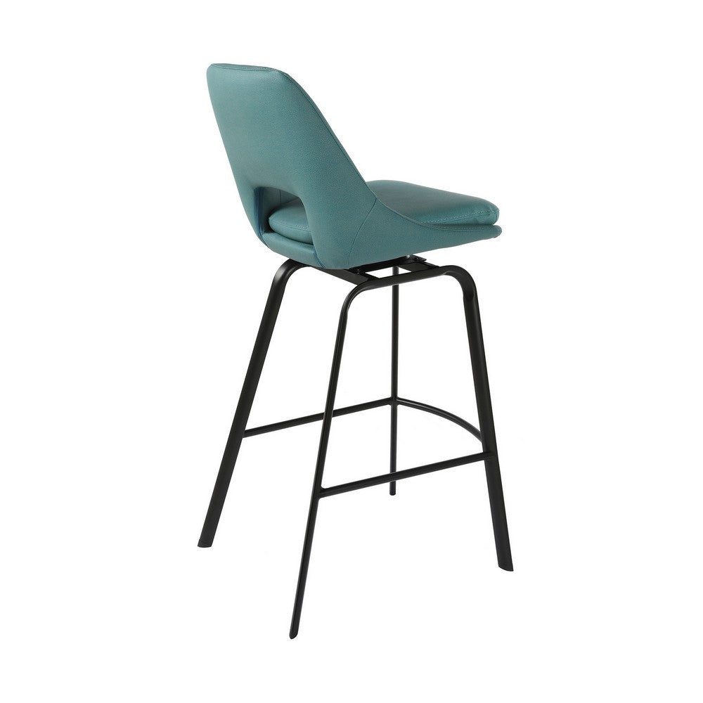 Ayn 30 Inch Modern Bar Stool Vegan Faux Leather Swivel Metal Blue By Casagear Home BM282101