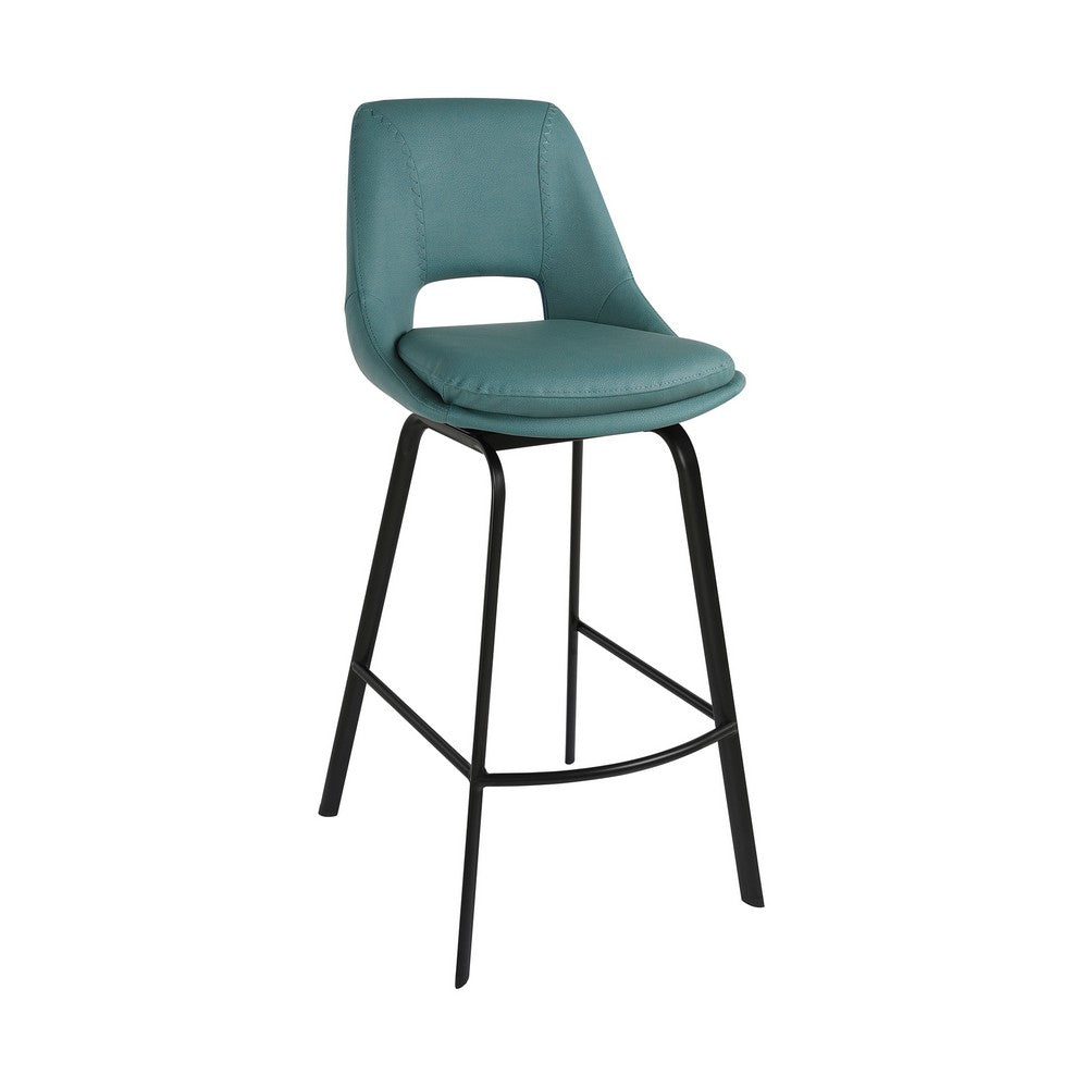 Ayn 30 Inch Modern Bar Stool Vegan Faux Leather Swivel Metal Blue By Casagear Home BM282101