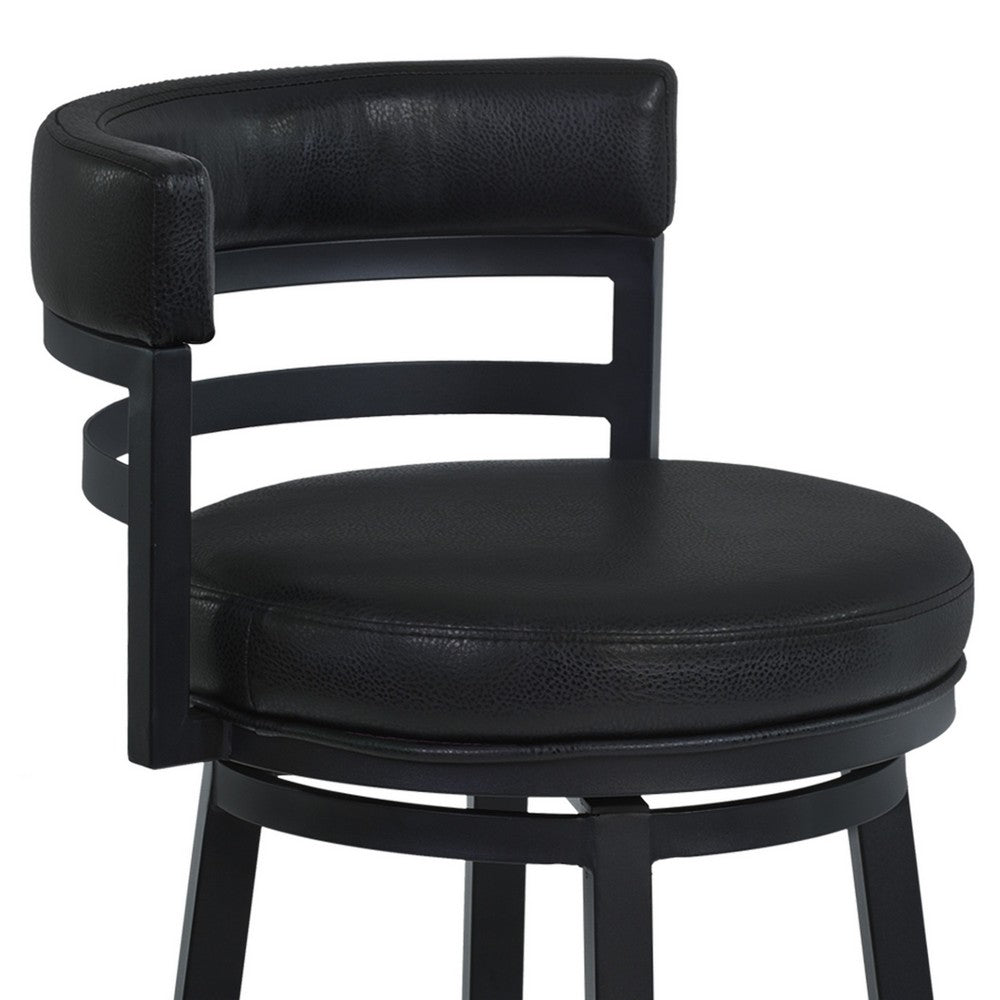 Eva 30 Inch Swivel Bar Stool Chair Vegan Faux Leather Curved Back Black By Casagear Home BM282105