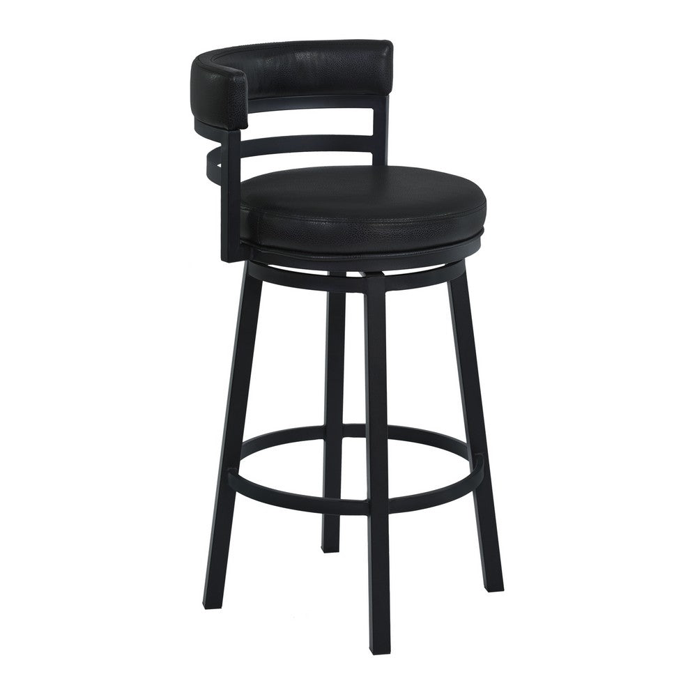 Eva Barstool | 30" | Swivel | Faux Leather | Curved Back | Black