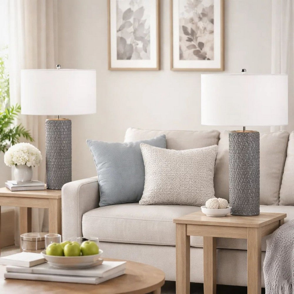 Table Lamp Set | 29" | Tall Cylinder | Ball Finial | Gray