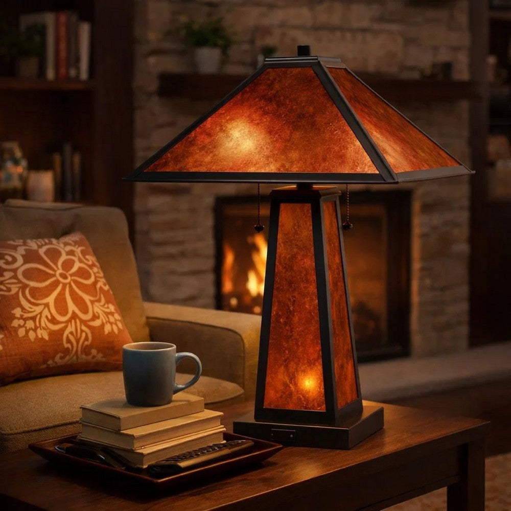 Mica Table Lamp | 24" | With Night Light | Pull Chain | Elegant
