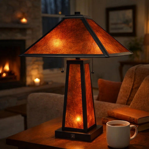 Mica Table Lamp | 24" | With Night Light | Pull Chain | Elegant