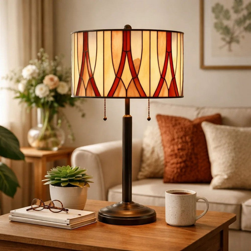 Eli Table Lamp | 24" | Tiffany Style | Glass Shade | Antique Bronze
