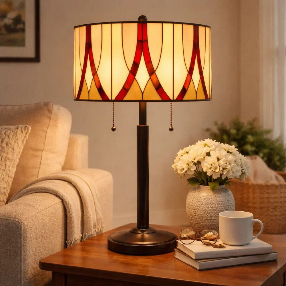 Eli Table Lamp | 24" | Tiffany Style | Glass Shade | Antique Bronze