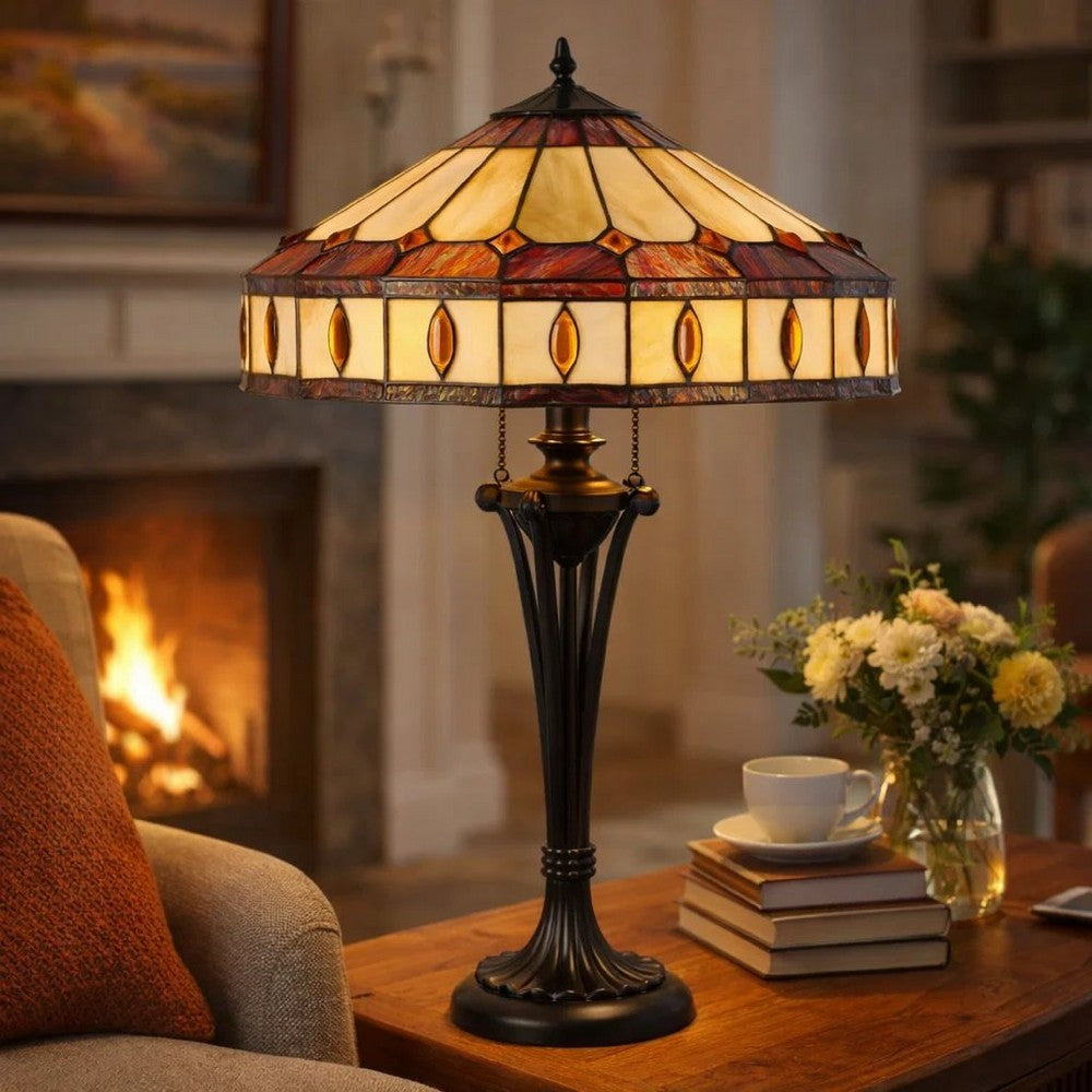 Xia Table Lamp | 26" | Tiffany Style | Glass Shade | Antique Bronze