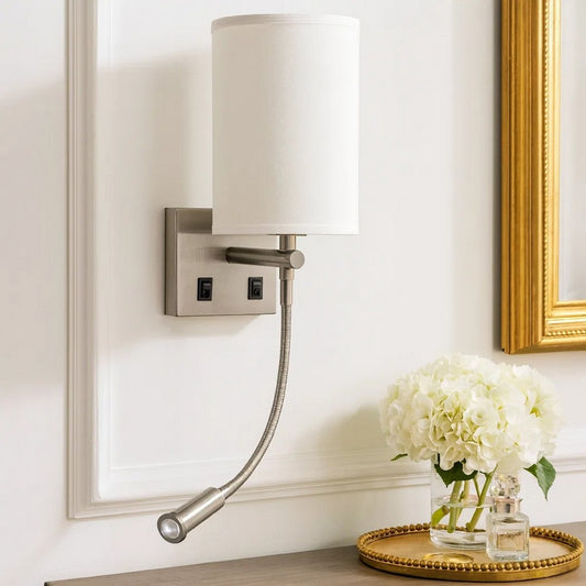 Liam Wall Lamp | 25" | Fabric Shade | 1 LED | Silver