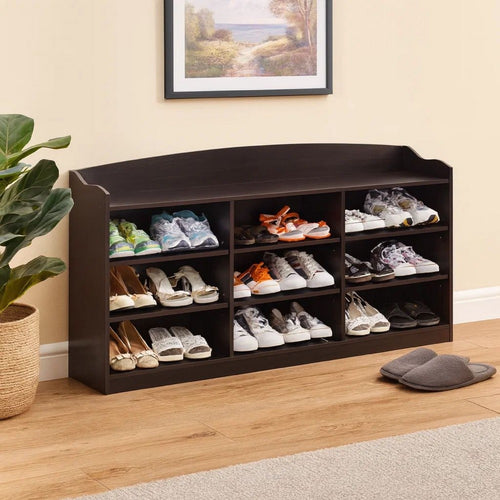 Shoe Rack | 48" | 9 Cubbies | Wood Grain | Dark Brown