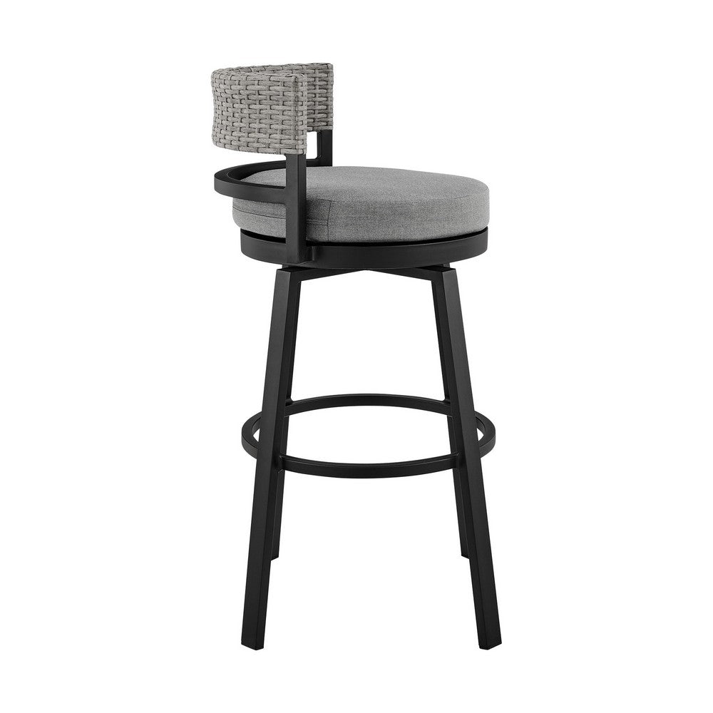 Ella 30 Inch Modern Outdoor Patio Swivel Bar Stool Aluminum Gray Black By Casagear Home BM282664