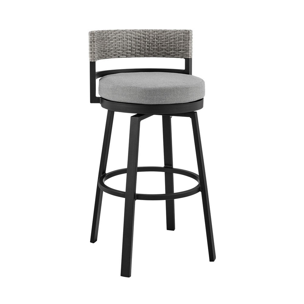 Ella 30 Inch Modern Outdoor Patio Swivel Bar Stool,  Aluminum, Gray, Black By Casagear Home