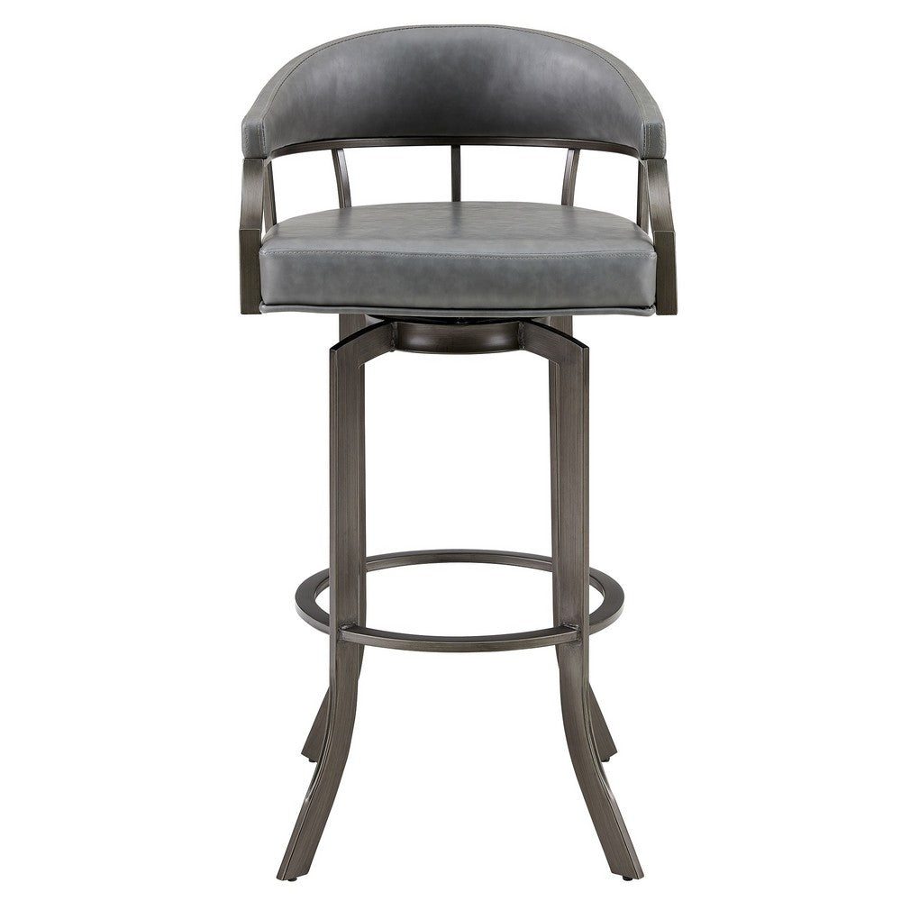 Blake 30 Inch Modern Vegan Faux Leather Bar Stool Swivel Metal Legs Gray By Casagear Home BM282703