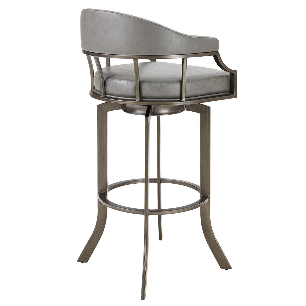 Blake 30 Inch Modern Vegan Faux Leather Bar Stool Swivel Metal Legs Gray By Casagear Home BM282703