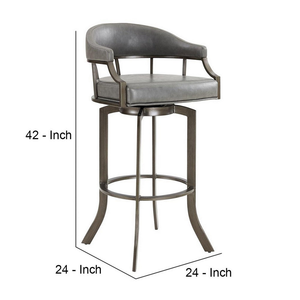 Blake 30 Inch Modern Vegan Faux Leather Bar Stool Swivel Metal Legs Gray By Casagear Home BM282703