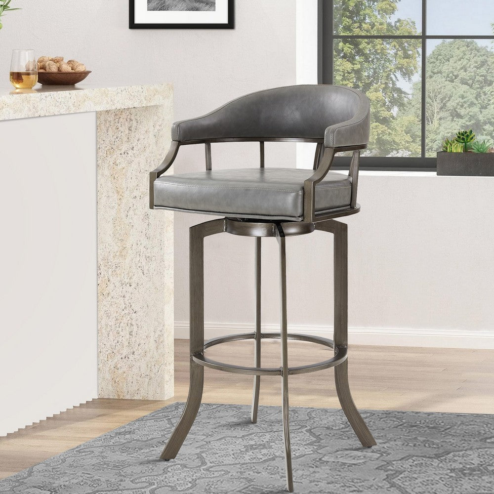 Blake 30 Inch Modern Vegan Faux Leather Bar Stool Swivel Metal Legs Gray By Casagear Home BM282703