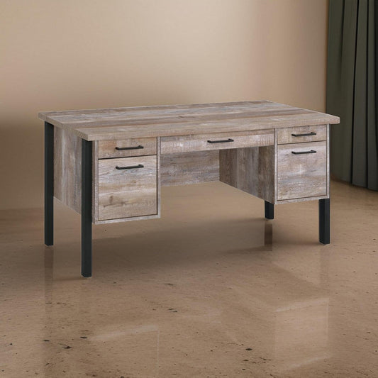 Office Desk | 60" | 4 Drawers | 1 Cabinet | Rustic Brown, Black