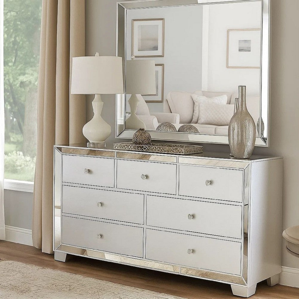 Eli Modern Wood Dresser | 57’’ | 7 Drawers | Mirrored Edges | White BM283146