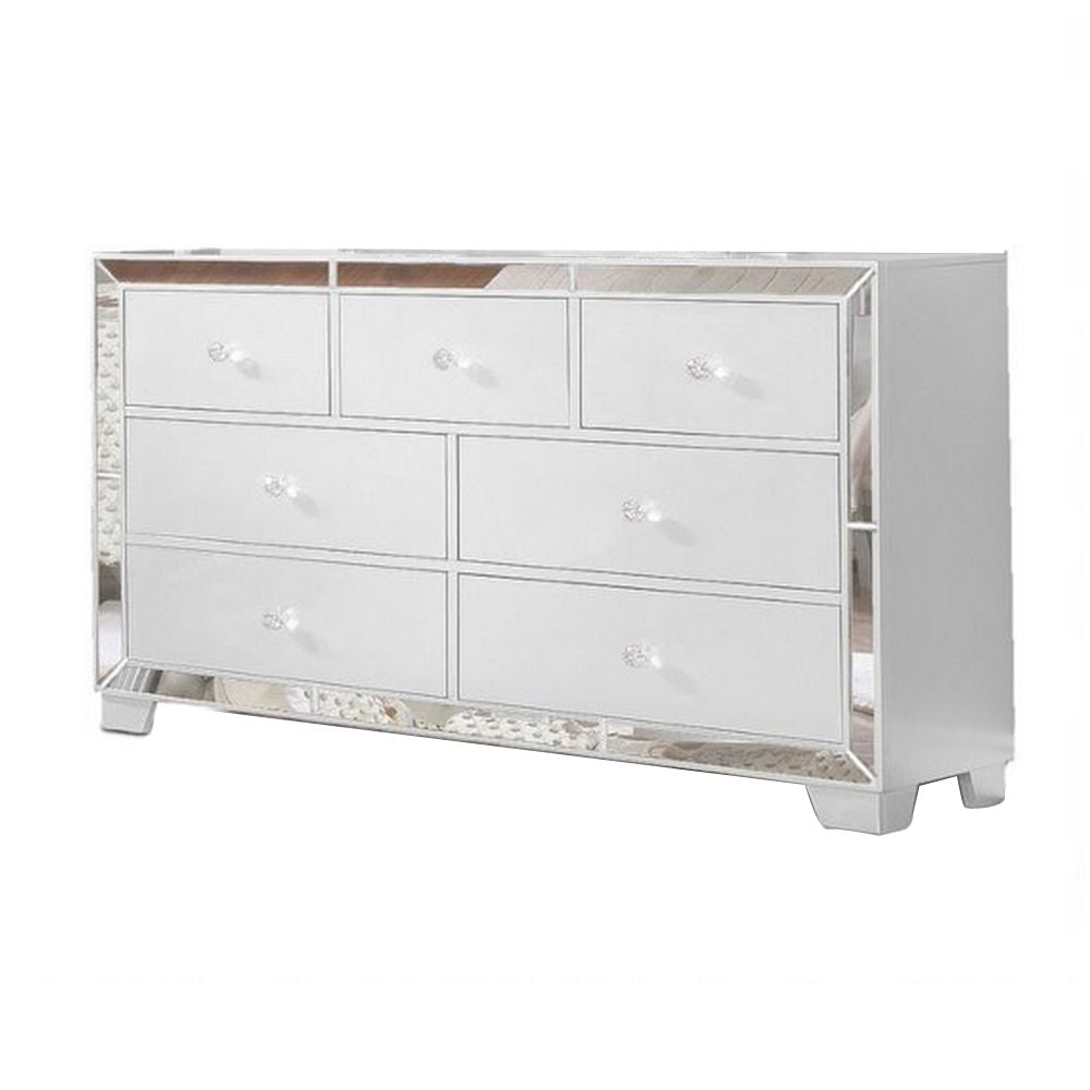 Eli Modern Wood Dresser | 57" | 7 Drawers | Mirrored Edges | White