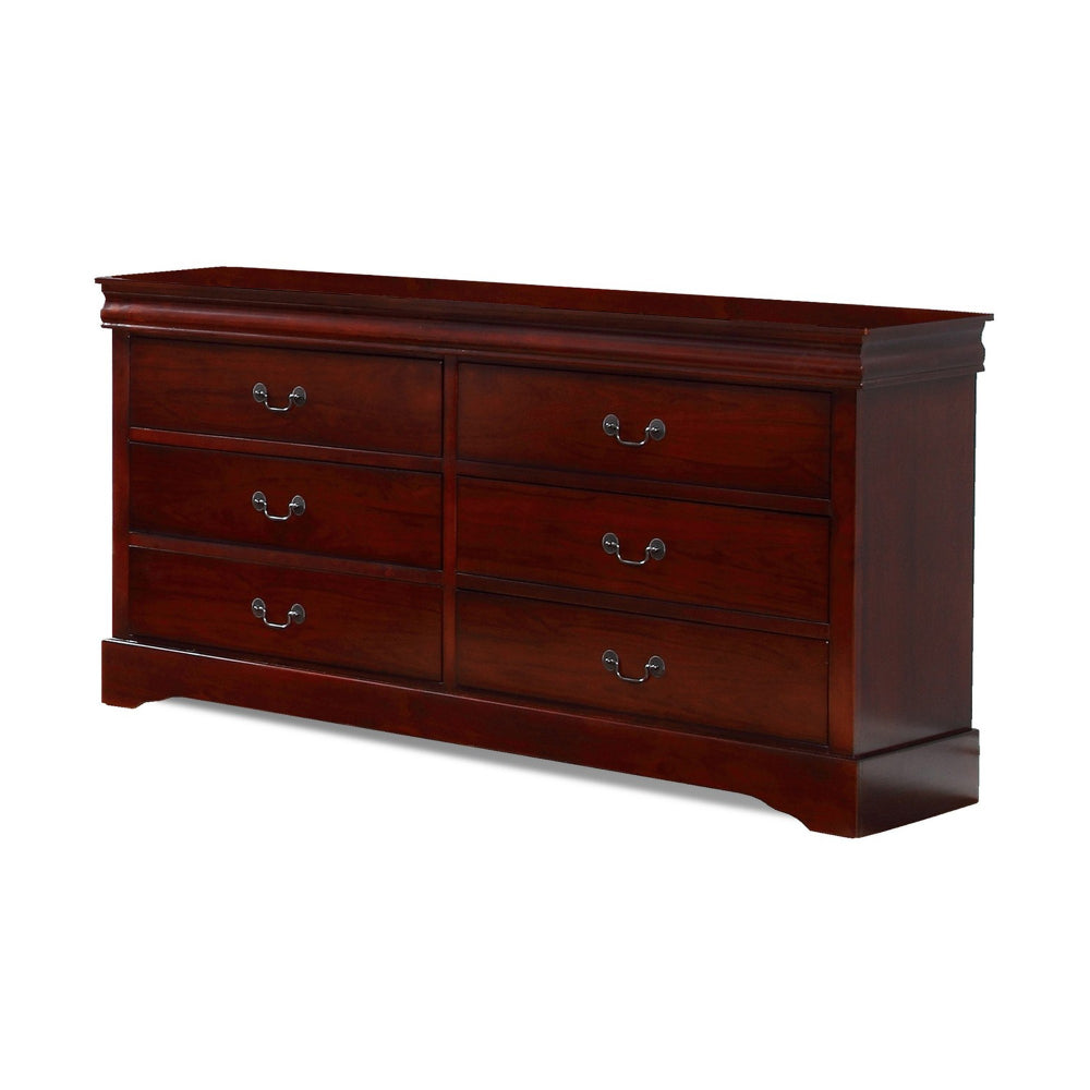 Liam 58 Inch 6 Drawer Wood Dresser Molded Trim Drop Handles Cherry Brown By Casagear Home BM283193