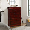 Liam Wood Tall Dresser Chest | 48" | 5 Drawers | Molded Trim | Cherry Brown