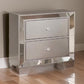 Eli 23 Inch Deluxe 2 Drawer Nightstand, Mirrored Trim, Wood Frame, Silver By Casagear Home