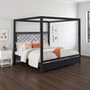 Abrie Solid Wood Canopy Queen Bed | Button Tufted | Touch LED | Dark Gray