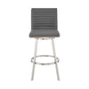 Aron 30 Inch Bar Height Swivel Stool Vegan Faux Leather Gray Chrome By Casagear Home BM283262