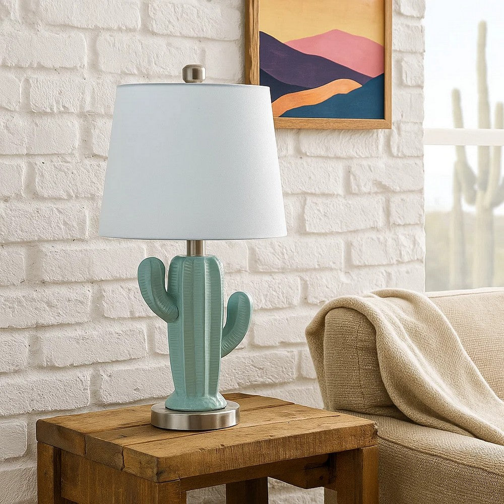 Accent Table Lamp | 22" | Cactus Design Body | Metal Base | Blue White