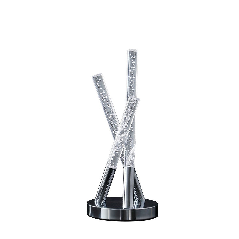 Accent Table Lamp | 15" | Rod Design | Sturdy Metal Base | Silver Chrome