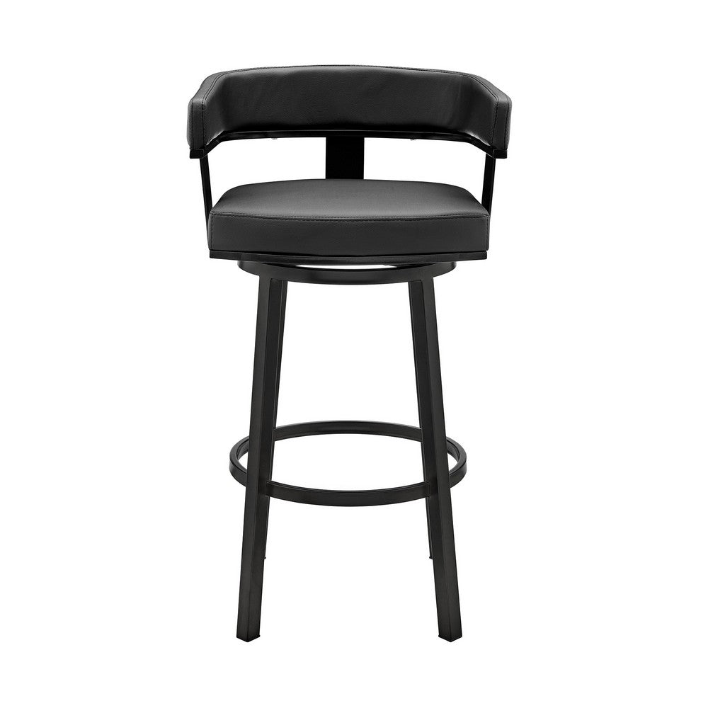 Jack 26 Inch Counter Height Bar Stool Swivel Chair Faux Leather Black By Casagear Home BM283284