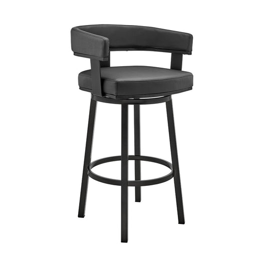 Jack Counter Height Barstool | 26" | Swivel Chair | Faux Leather | Black