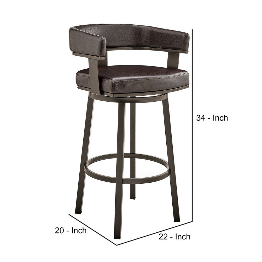 Jack 26 Inch Counter Height Bar Stool Swivel Chair Faux Leather Brown By Casagear Home BM283286