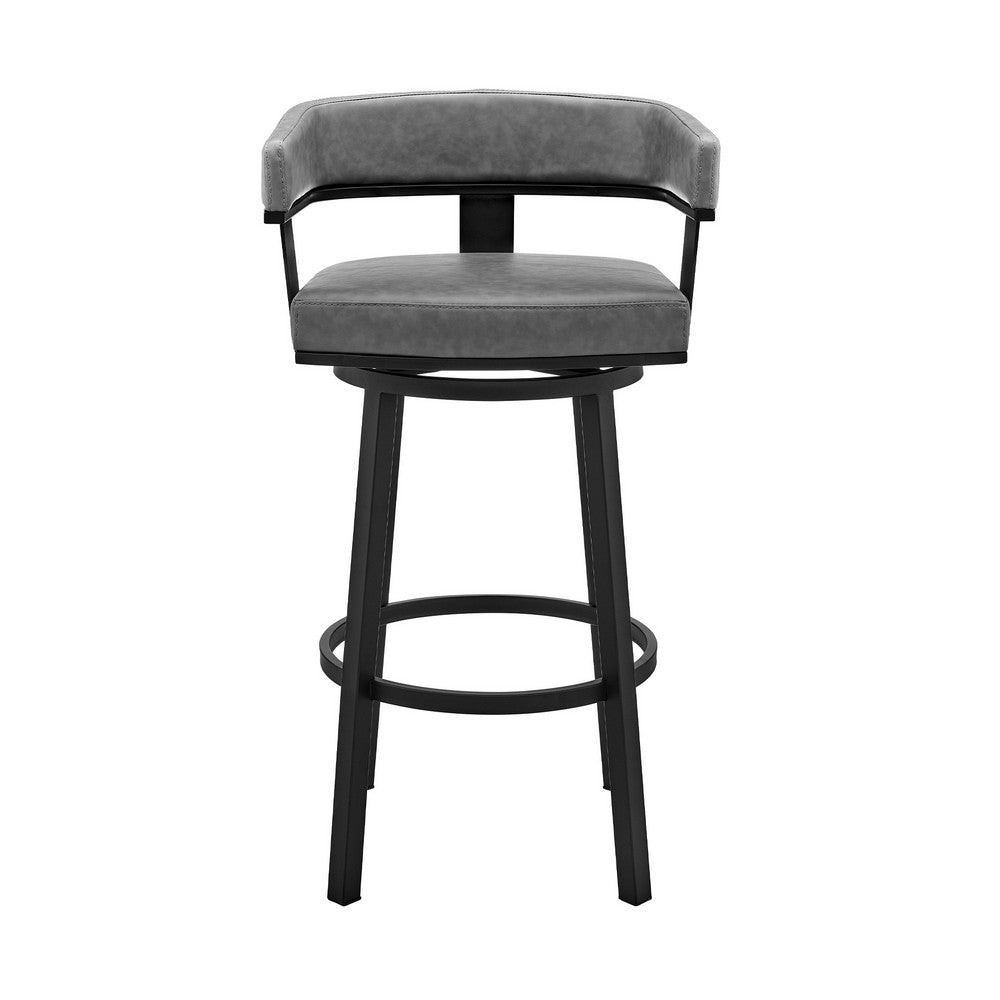 Jack 26 Inch Counter Height Bar Stool Swivel Chair Faux Leather Gray By Casagear Home BM283288