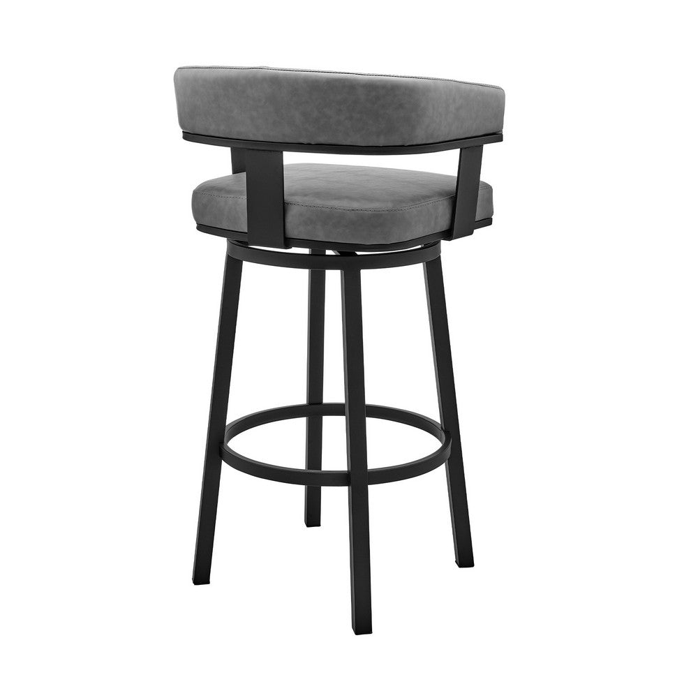 Jack 26 Inch Counter Height Bar Stool Swivel Chair Faux Leather Gray By Casagear Home BM283288