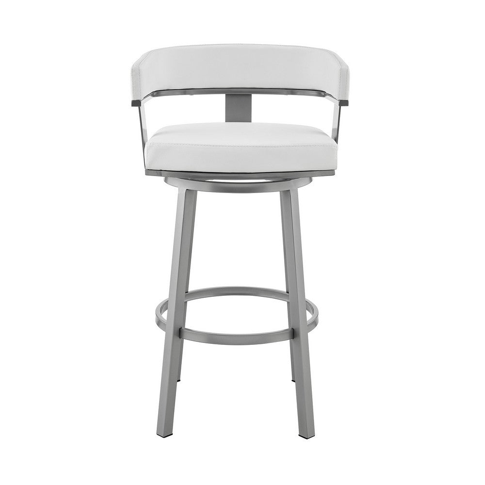 Jack 30 Inch Bar Height Stool Swivel Chair Vegan Faux Leather White By Casagear Home BM283291