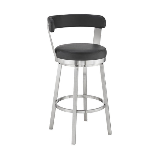 Emma Bar Height Swivel Stool | 30" | Steel Legs | Vegan Faux Leather | Black