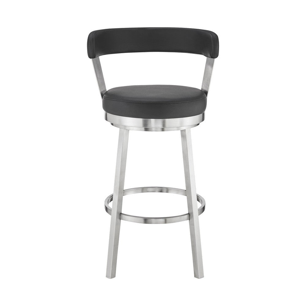 Emma 30 Inch Bar Height Swivel Stool Steel Legs Vegan Faux Leather Black By Casagear Home BM283293